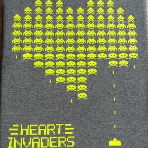 Heart Invaders Babydoll Tee 2XL neon green Space Invaders T-shirt heather grey